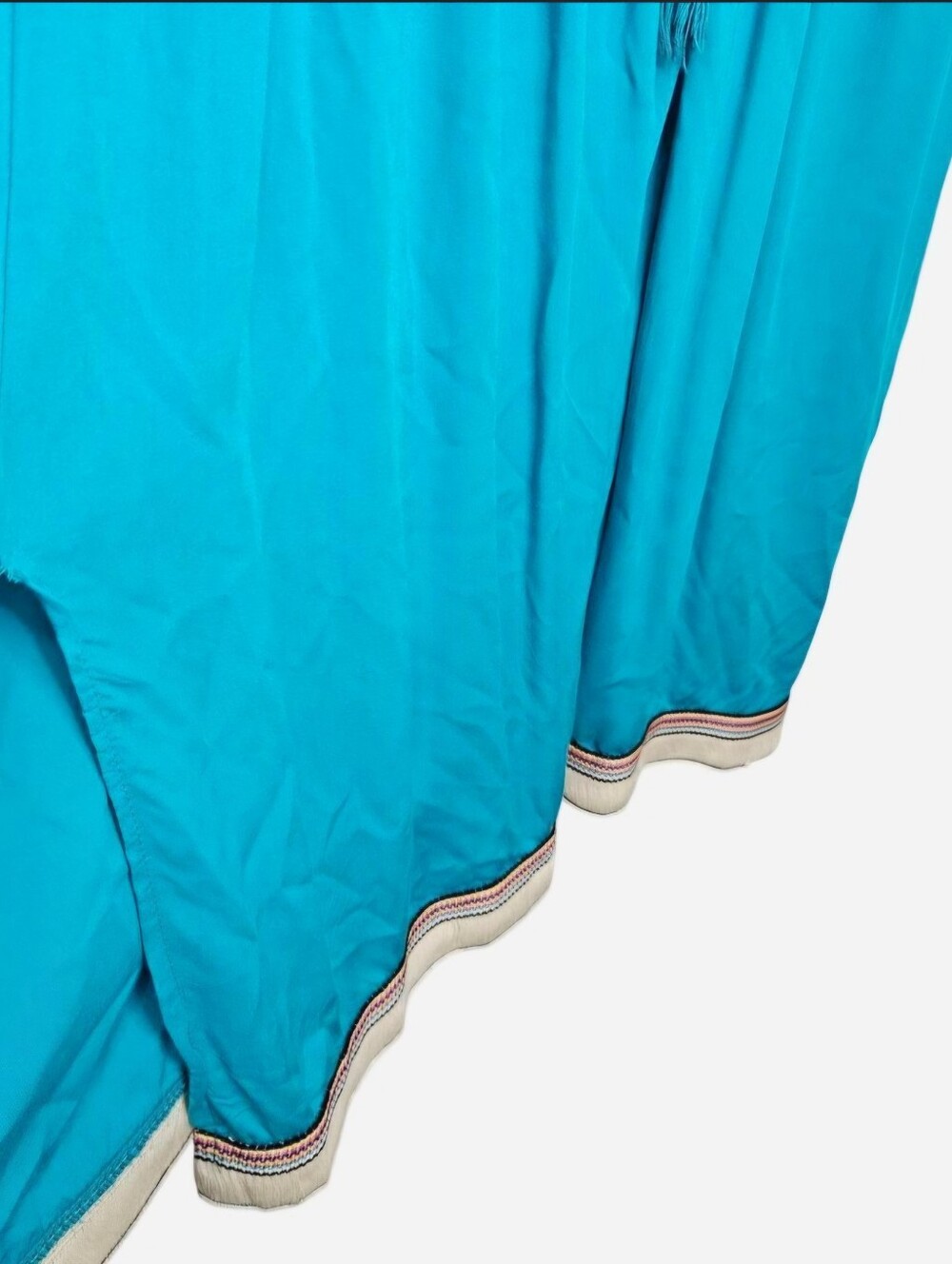 Desheng Sleeveless Summer Kimono Teal with Multicolor Tassels Women's S/M NEW - Picture 3 of 9